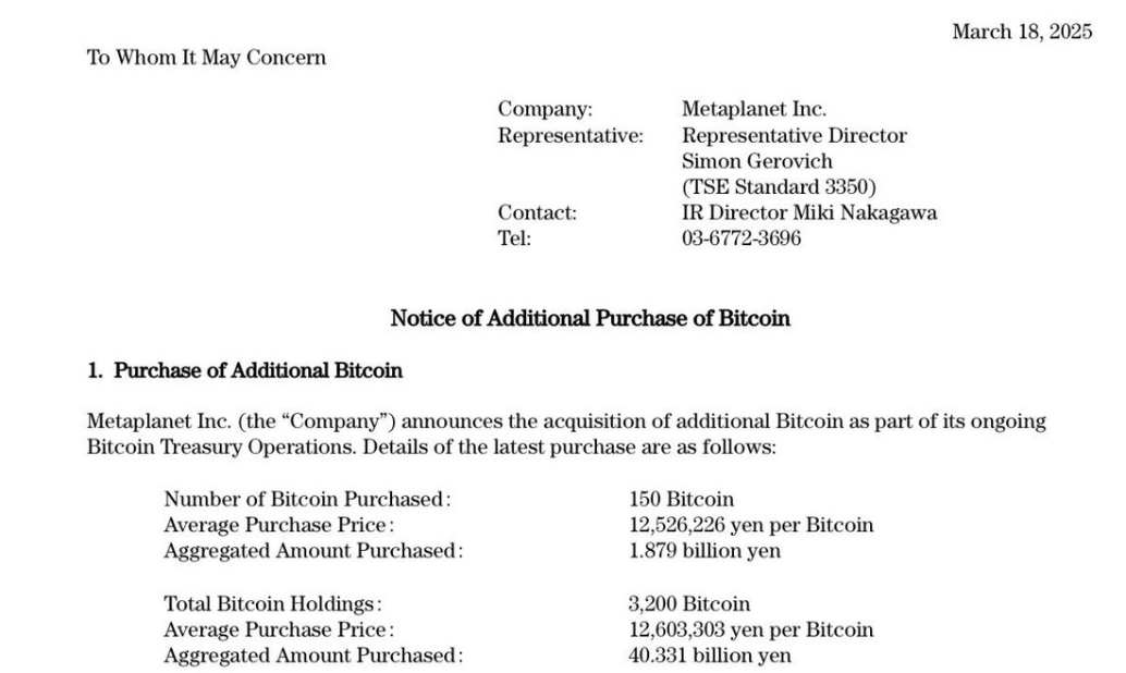 Metaplanet Buys Bitcoin