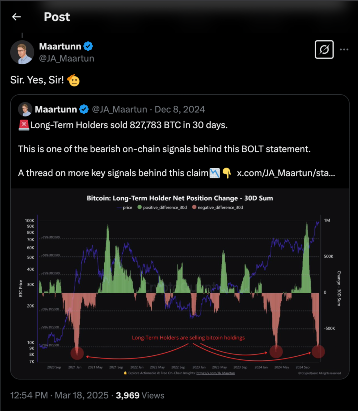 CryptoQuant analysts hint a Bitcoin bear market signals | March 18 | Source: X.com 
