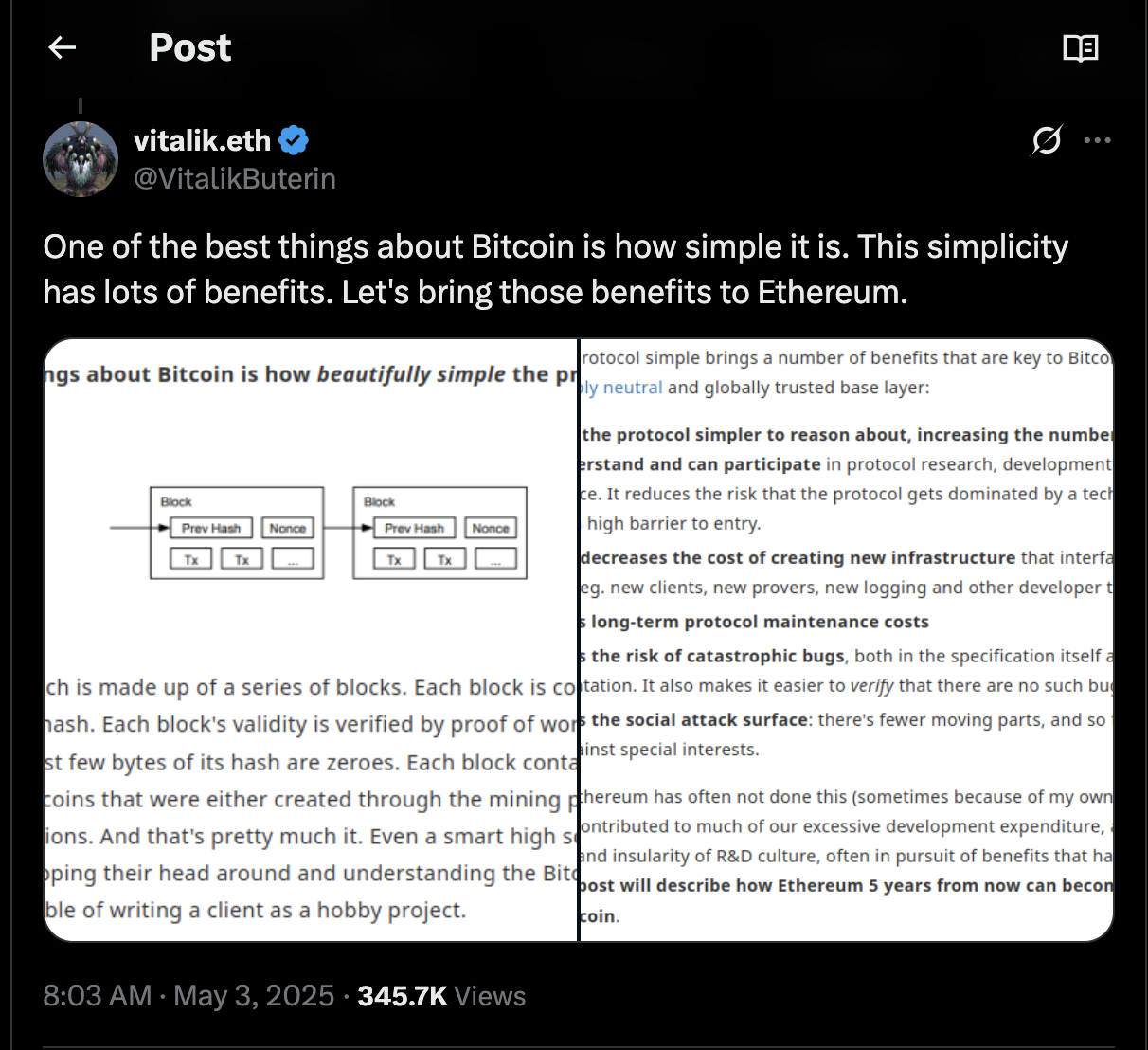 Vitalik Buterin issues new proposal to enhance Ethereum scalability, May 3, 2025
